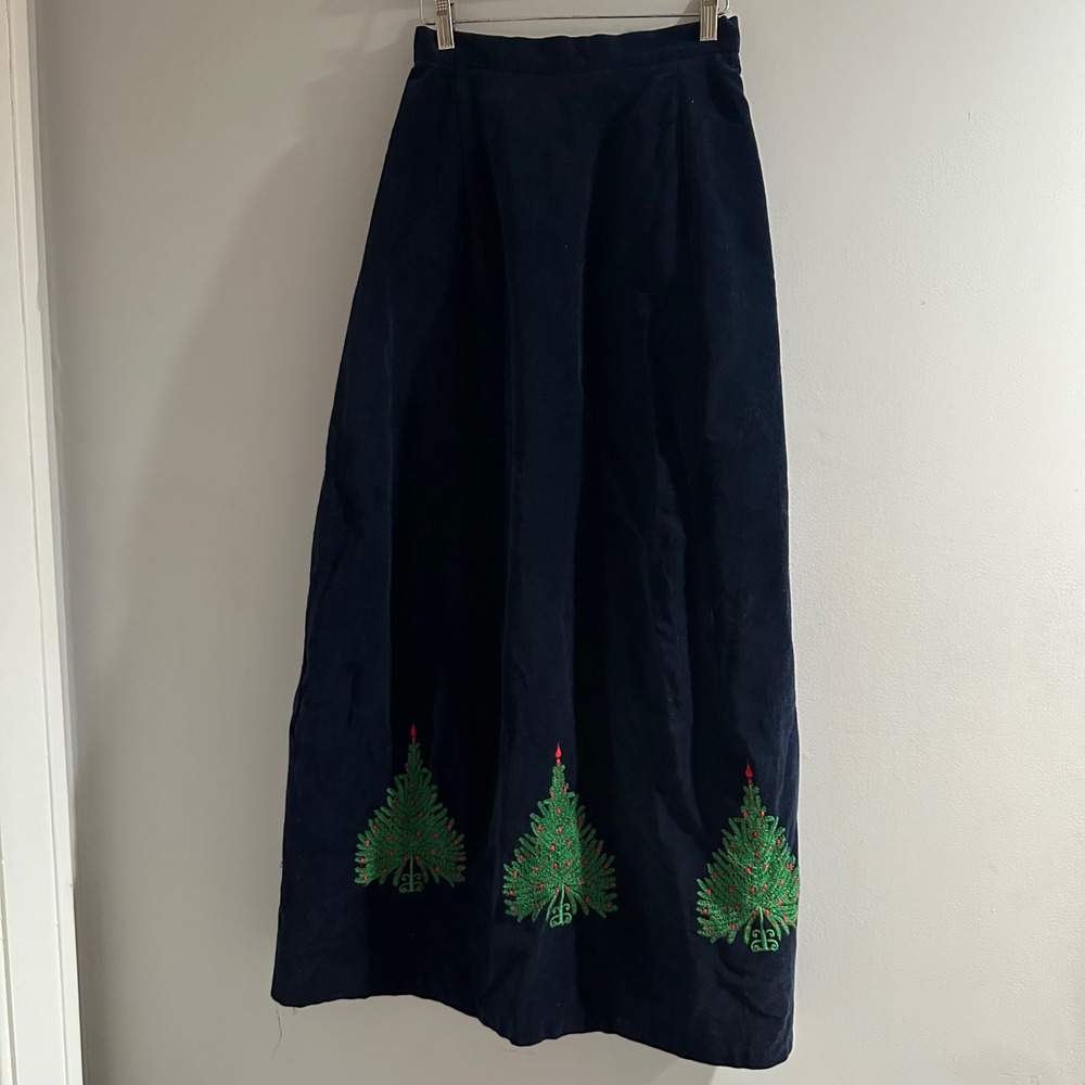 Vintage 1960s Alison Ayers Maxi Skirt Womens 10 Navy‎ Blue Christmas Velveteen